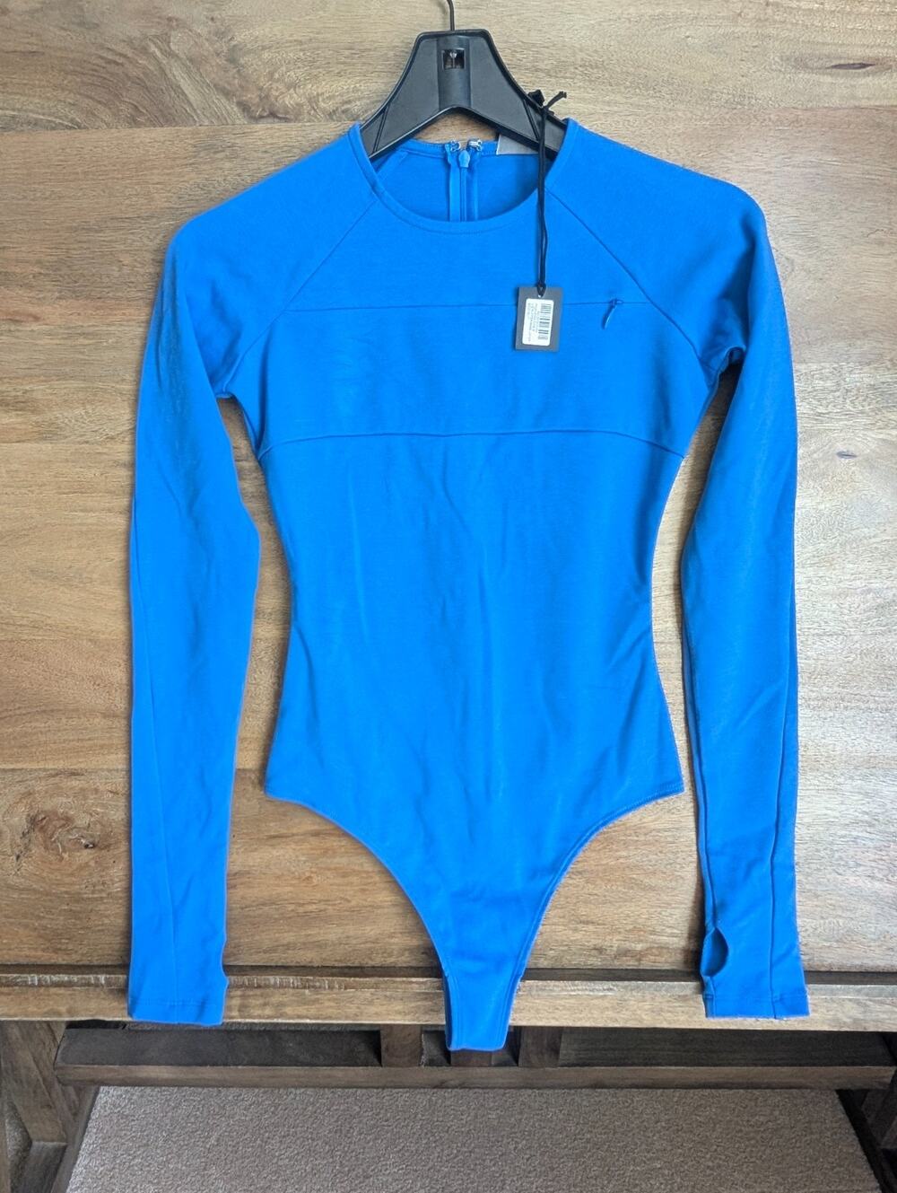NWT Khy Puffer Base Layer Bodysuit Women Small Blue Long Sleeve Stretch Back Zip